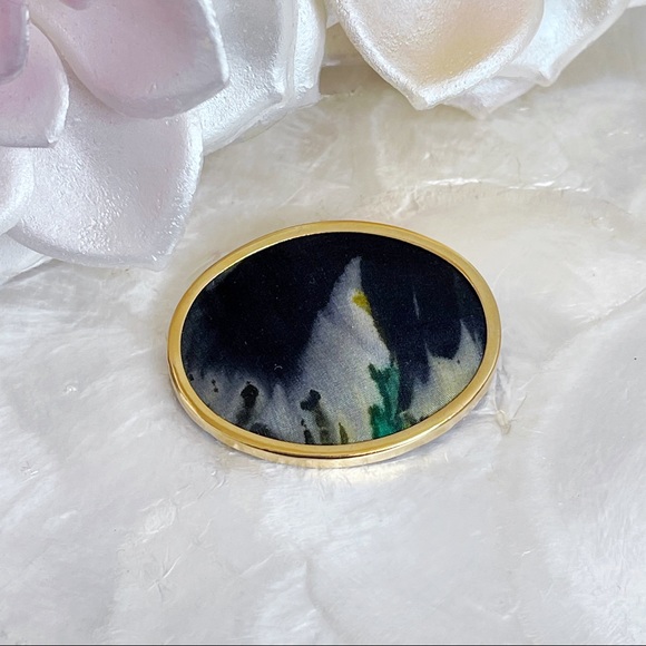 Gold Tone Oval Silkscreen Lifeline for Old Brooch - Picture 2 of 7